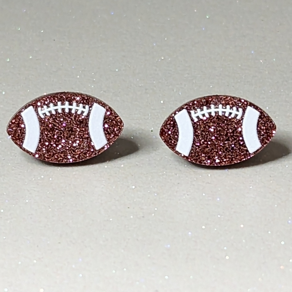 Football brown glitter acrylic stud earrings - Picture 3 of 7
